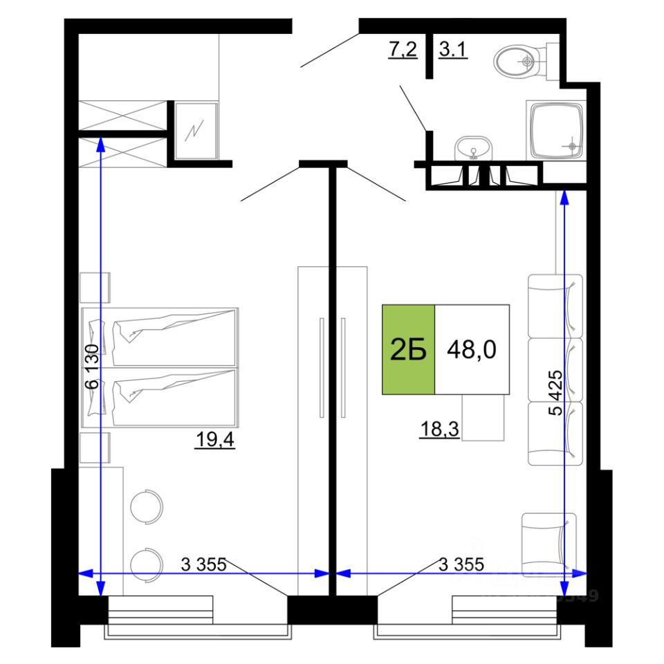 Купить двухкомнатные апартаменты 48м² проезд Сосновый, Анапа, Краснодарский  край, Анапский район - база ЦИАН, объявление 302235144