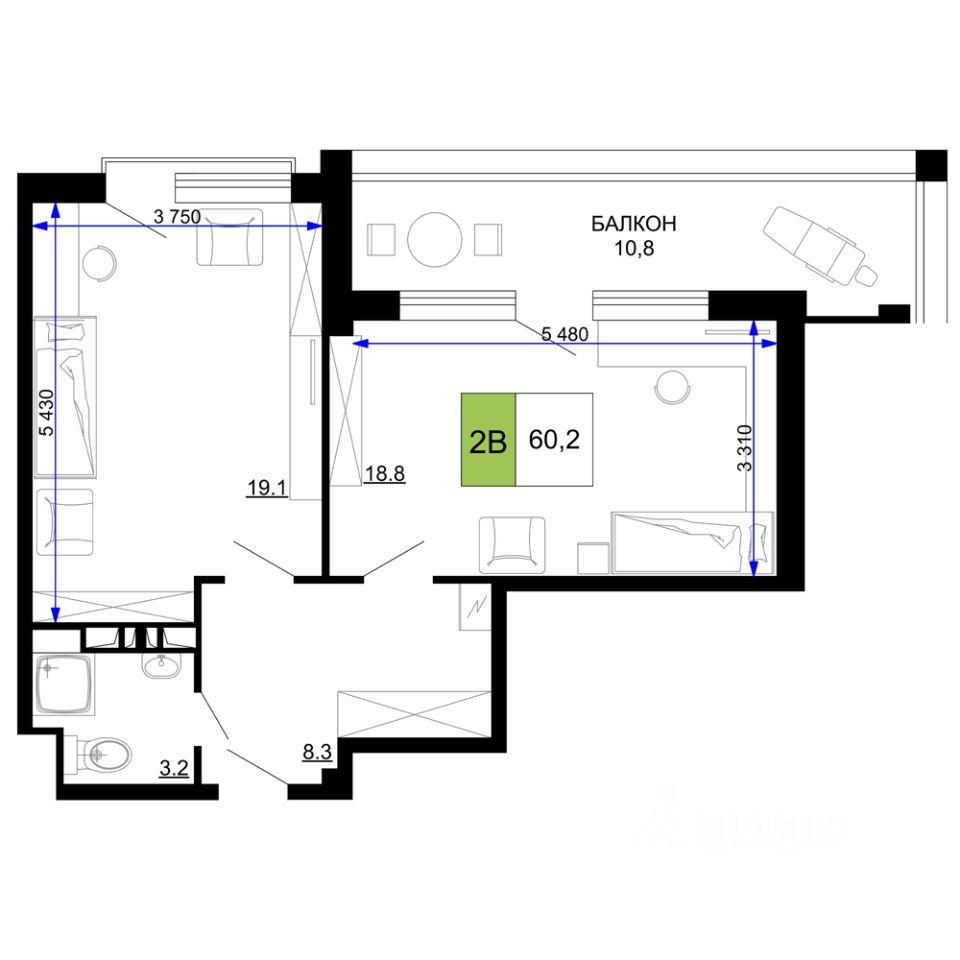 Купить двухкомнатные апартаменты 60,2м² проезд Сосновый, Анапа,  Краснодарский край, Анапский район - база ЦИАН, объявление 302248530