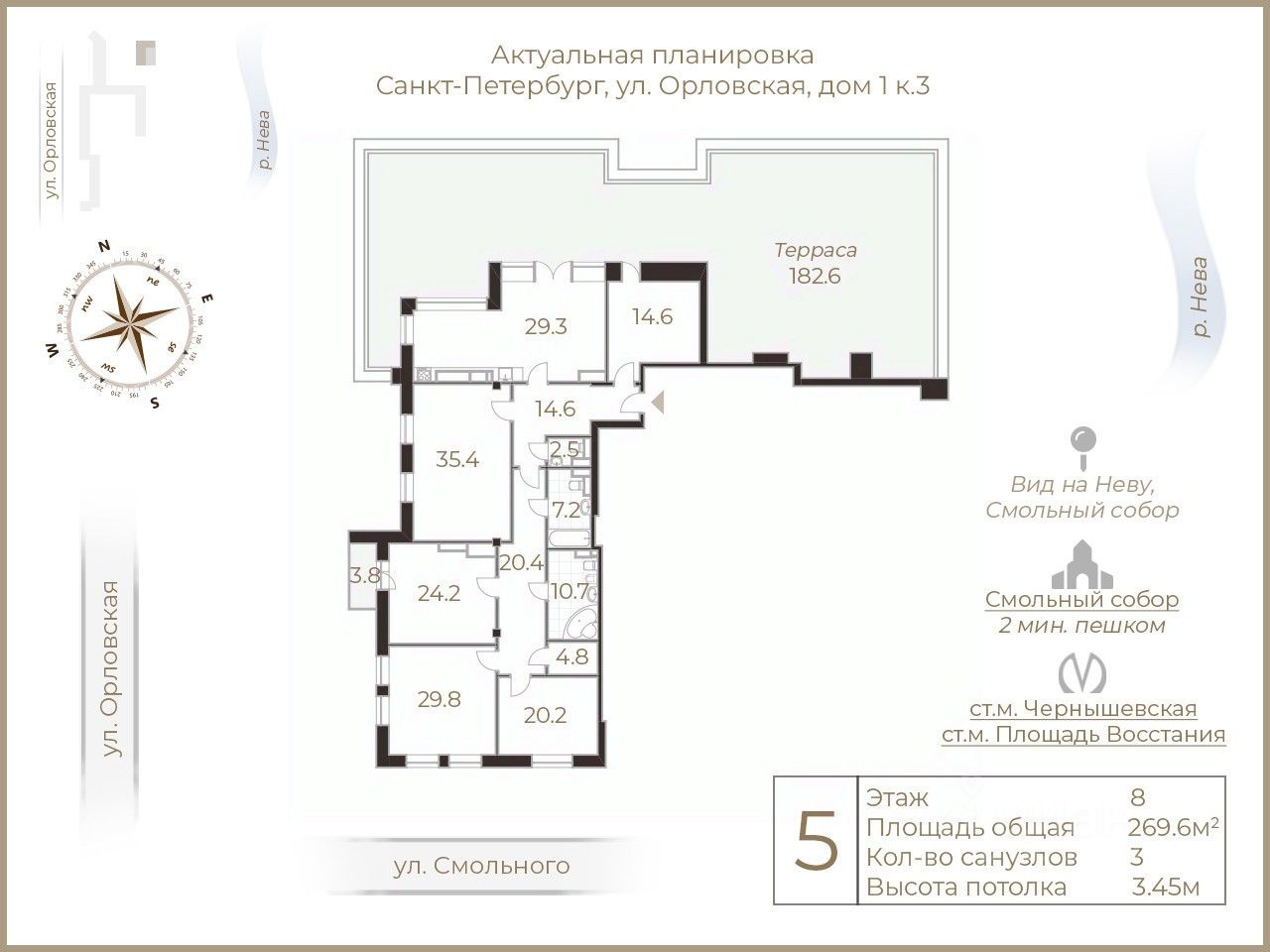 Купить 5-комнатную квартиру на улице Орловская в Санкт-Петербурге, продажа  пятикомнатных квартир во вторичке и первичке на Циан. Найдено 1 объявление