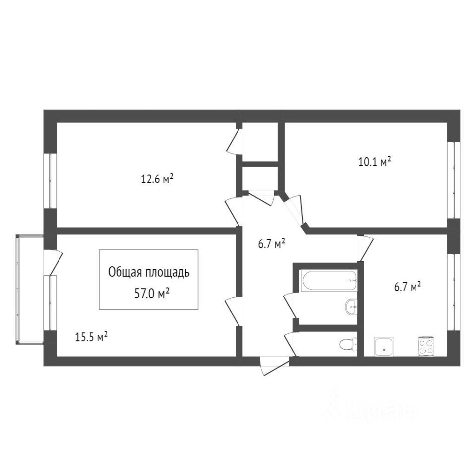 Купить трехкомнатную квартиру 57,7м² ул. Есенина, 39/1, Новосибирск,  Новосибирская область, м. Золотая Нива - база ЦИАН, объявление 302322780