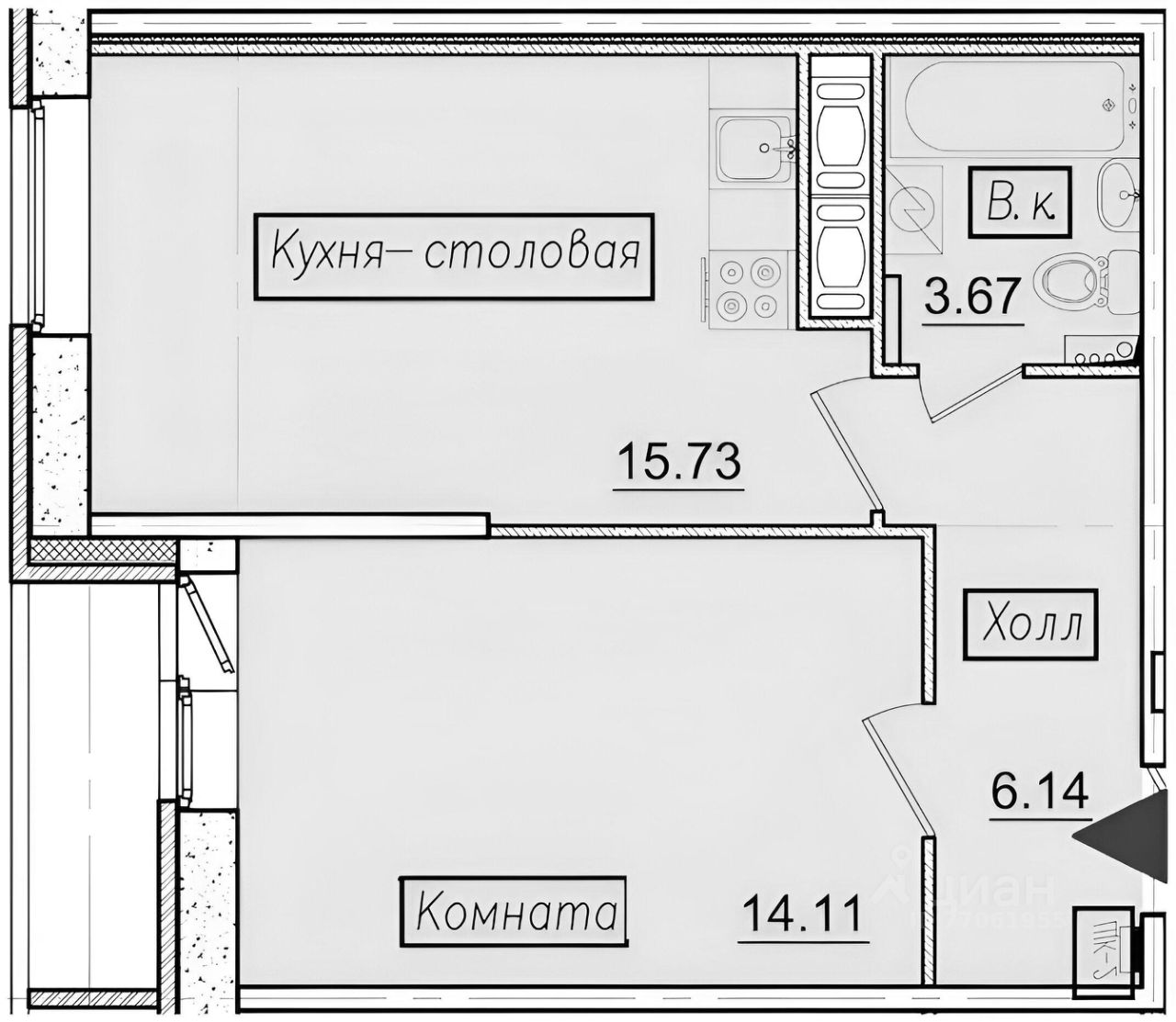 Планировка этой квартиры по данным Циан