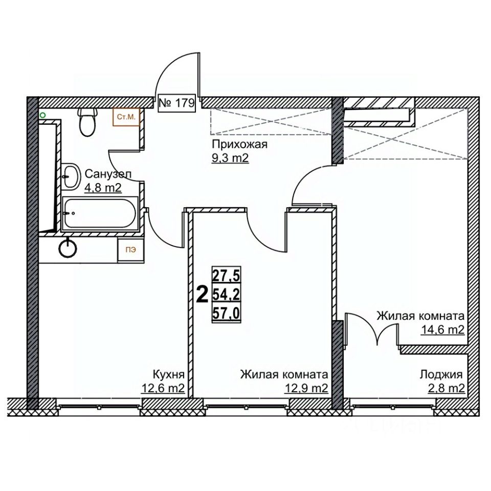 Продаю двухкомнатную квартиру 57м² Нижний Новгород, Нижегородская область,  Мещерское Озеро жилой район, 1-й микрорайон, Гранд Квартал Бетанкур жилой  комплекс, м. Стрелка - база ЦИАН, объявление 302352974