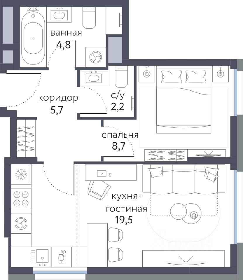 Продажа двухкомнатной квартиры 40,9м² Москва, Сиреневый парк жилой  комплекс, м. Бульвар Рокоссовского - база ЦИАН, объявление 302382376