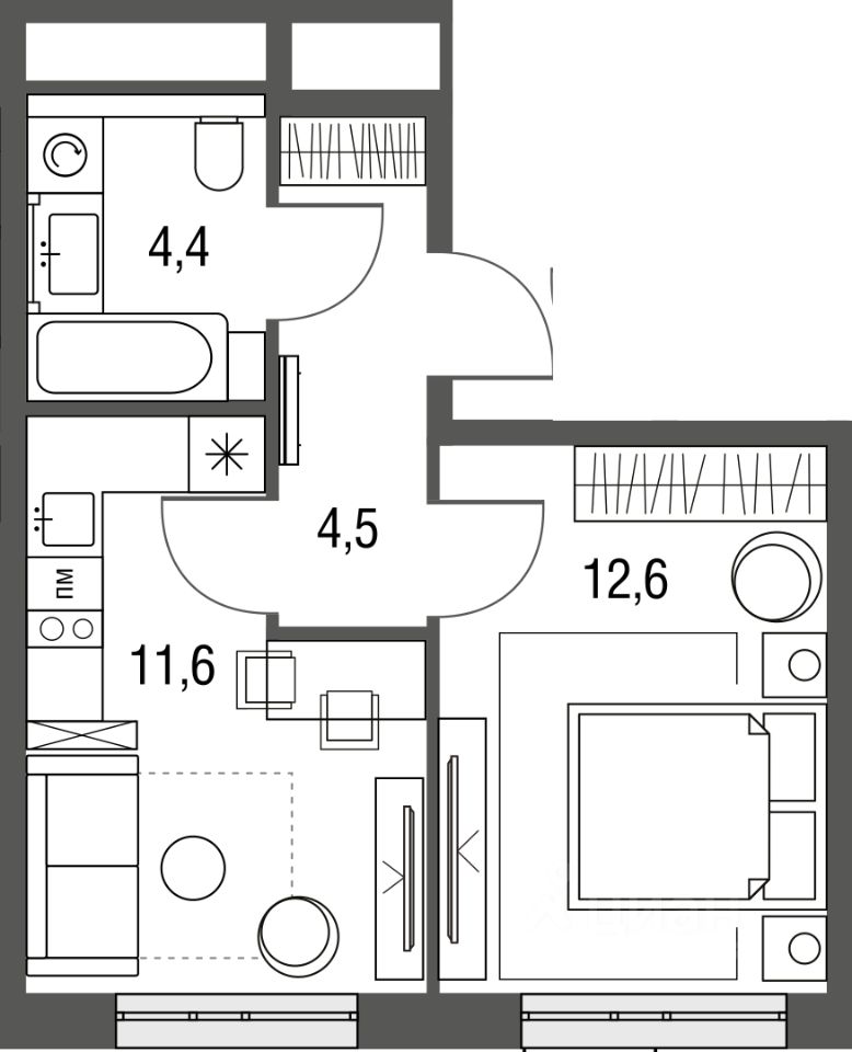 Продается1-комн.квартира,33,1м²