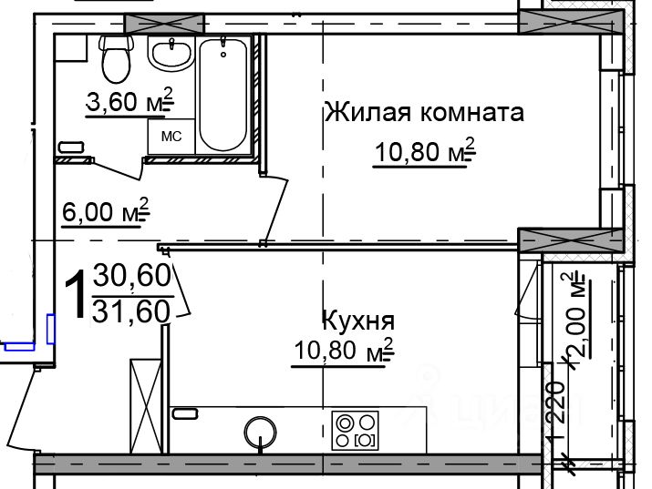 Продается1-комн.квартира,31,6м²