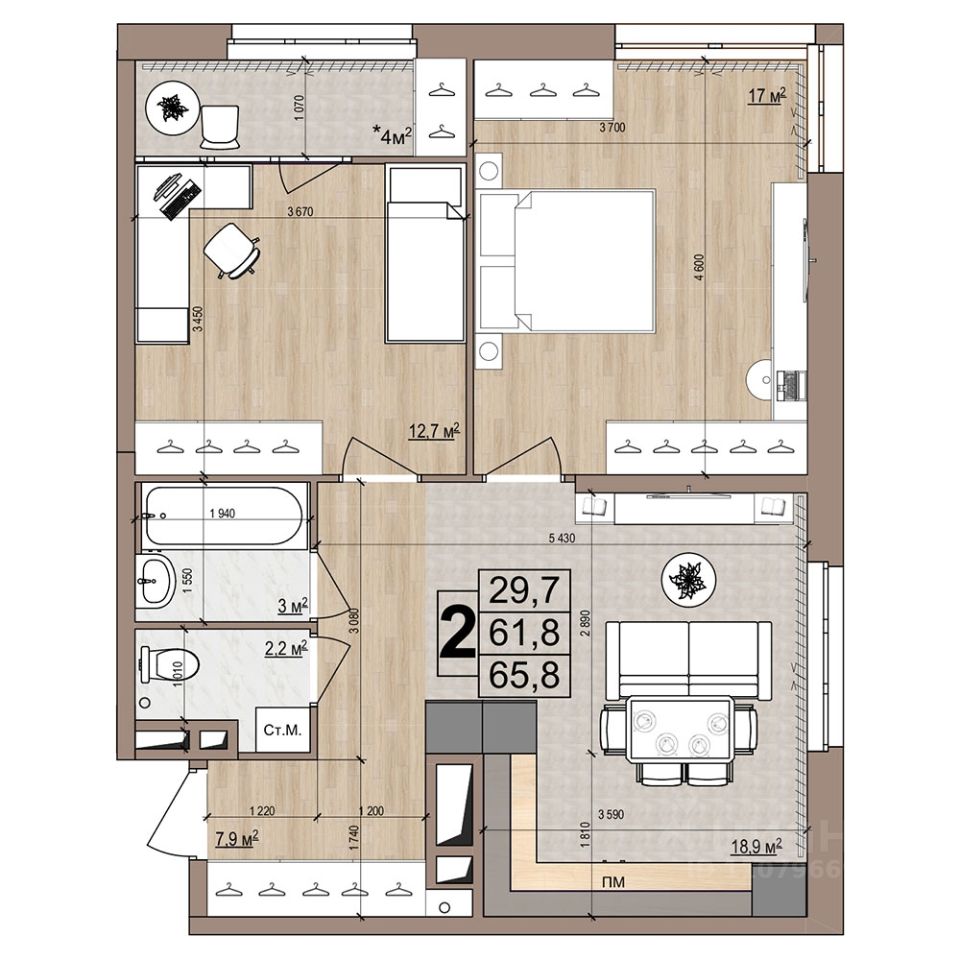 Продаю двухкомнатную квартиру 65,8м² ул. Гудкова, 6, Жуковский, Московская  область, Жуковский городской округ, м. Ильинская - база ЦИАН, объявление  302401007