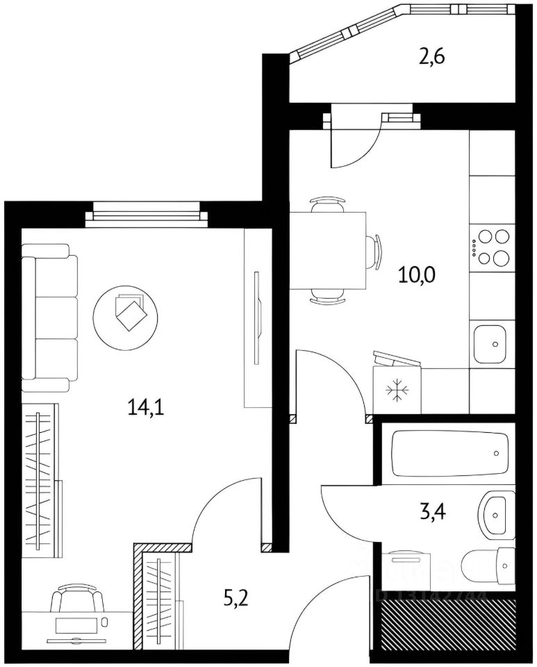 Планировка этой квартиры по данным Циан