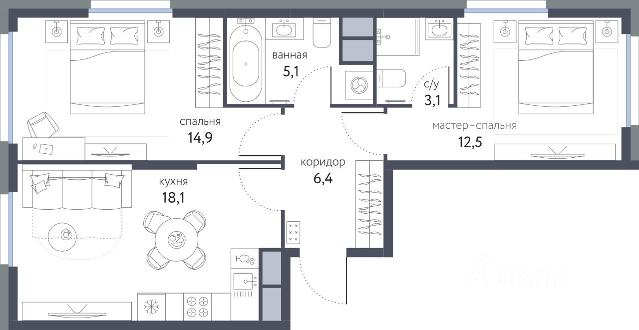 Продается2-комн.квартира,60,1м²