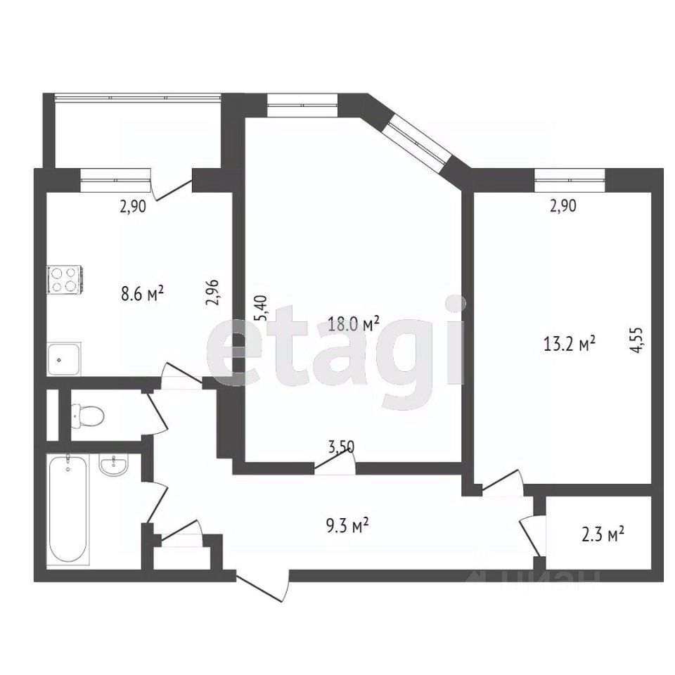 Продажа двухкомнатной квартиры 56,5м² ул. Зверева, 46, Надым,  Ямало-Ненецкий АО - база ЦИАН, объявление 302469517