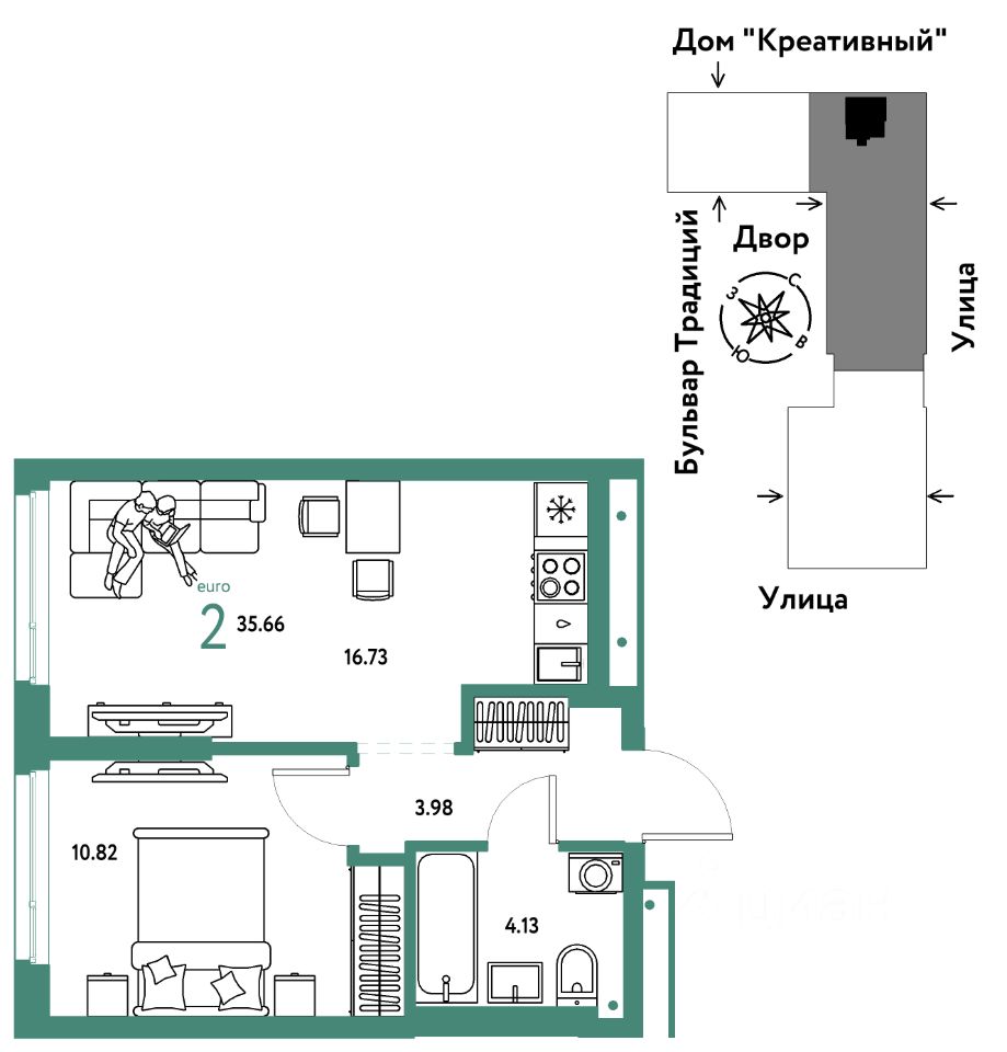 Продаю двухкомнатную квартиру 35,7м² Тюмень, Тюменская область, Домашний  жилой комплекс - база ЦИАН, объявление 302525447