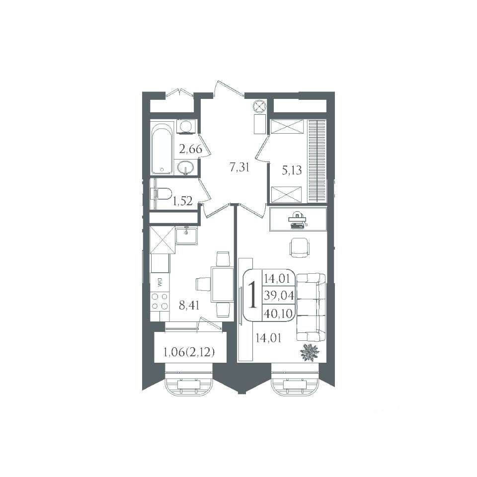 Продажа квартиры свободной планировки 40,1м² Майкопская ул., Волгоград,  Волгоградская область - база ЦИАН, объявление 302551825