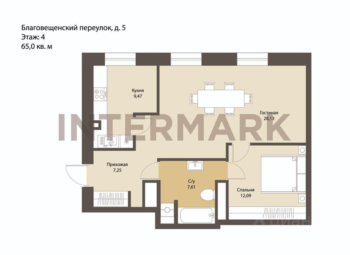 Продажа двухкомнатной квартиры 65м² Благовещенский пер., 5, Москва, м.  Маяковская - база ЦИАН, объявление 296565916