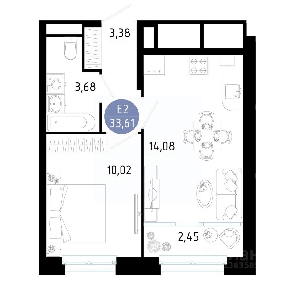 Продаю однокомнатную квартиру 33,6м² ул. Ленинского Комсомола, Рязань,  Рязанская область - база ЦИАН, объявление 302558954