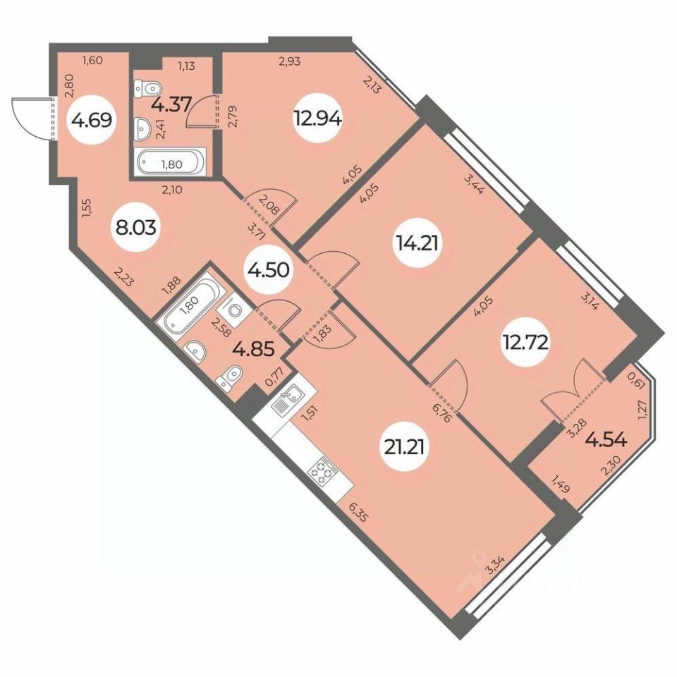 Продаю трехкомнатную квартиру 89,8м² Санкт-Петербург, Южно-Приморский  муниципальный округ, Огни Залива жилой комплекс, м. Автово - база ЦИАН,  объявление 302587556