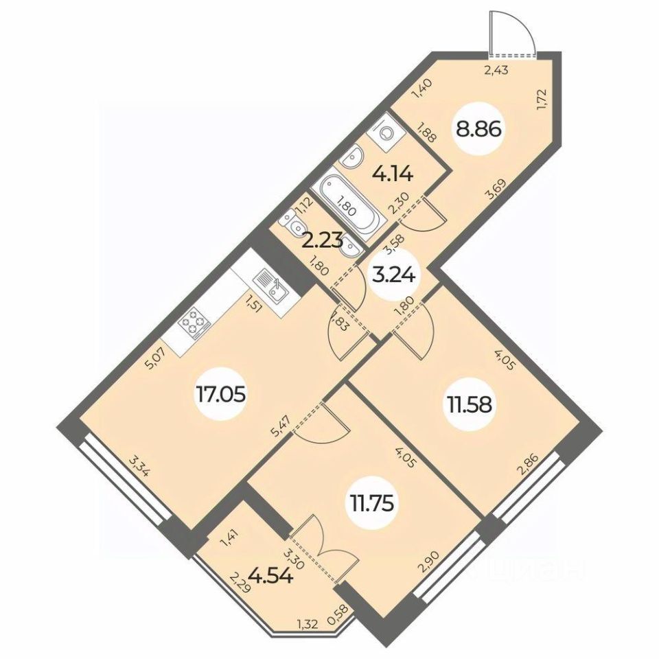 Продается2-комн.квартира,61,12м²