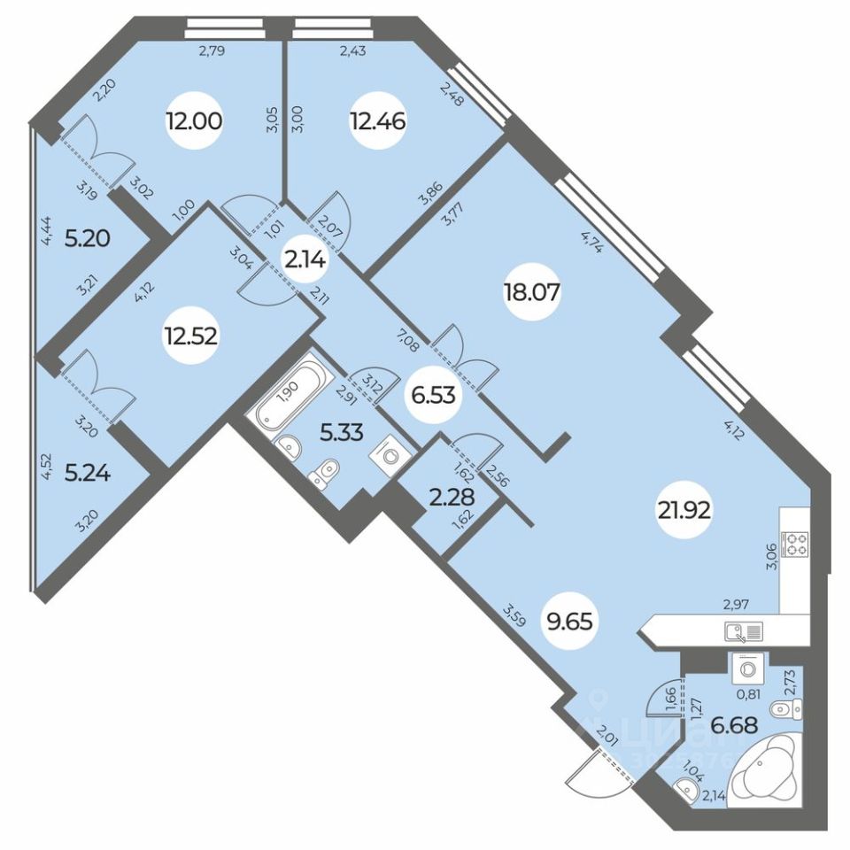 Продаю четырехкомнатную квартиру 114,8м² Санкт-Петербург, Южно-Приморский  муниципальный округ, Огни Залива жилой комплекс, м. Автово - база ЦИАН,  объявление 302587670