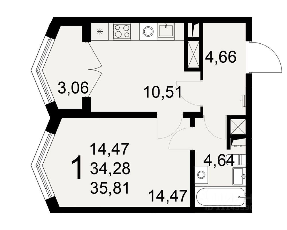 Продается1-комн.квартира,35,81м²