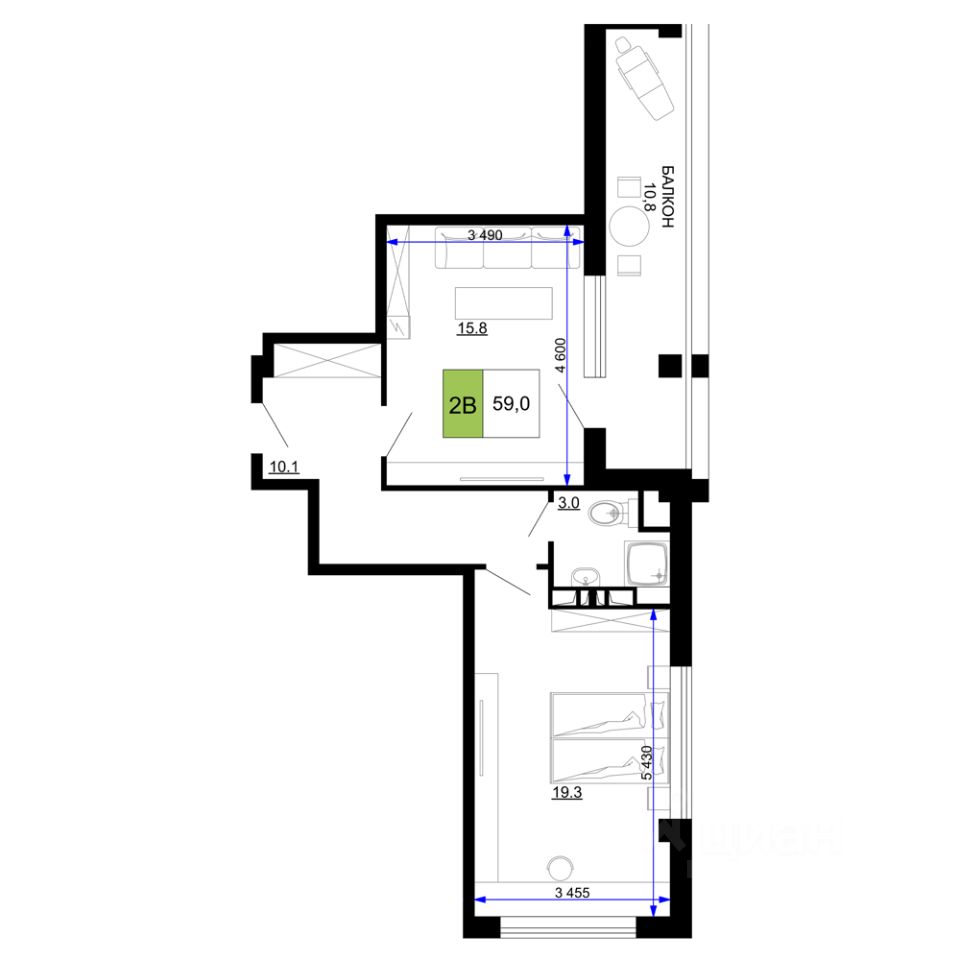 Продажа двухкомнатных апартаментов 59м² проезд Сосновый, Анапа,  Краснодарский край, Анапский район - база ЦИАН, объявление 302625100