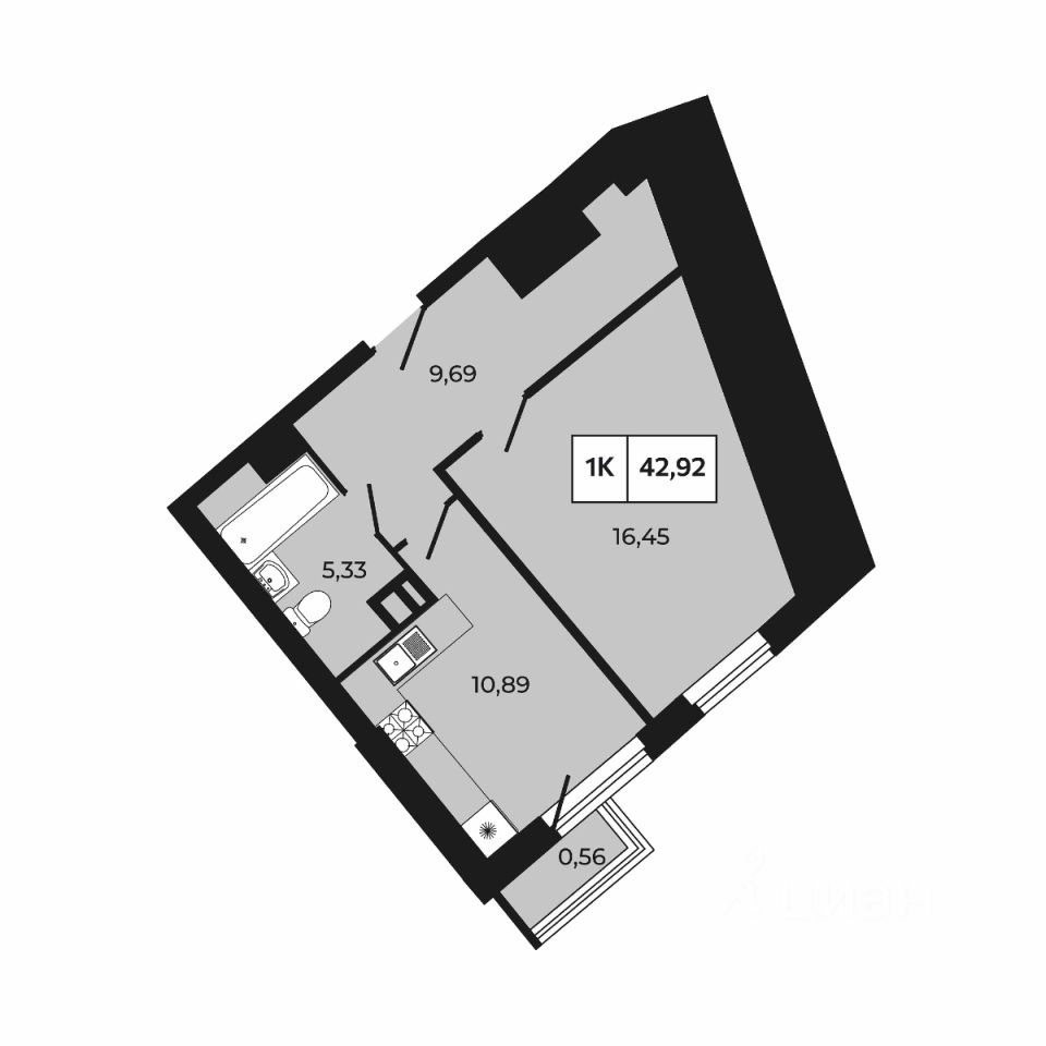 1-комн.кв., 42,9 м², 5/30 этаж