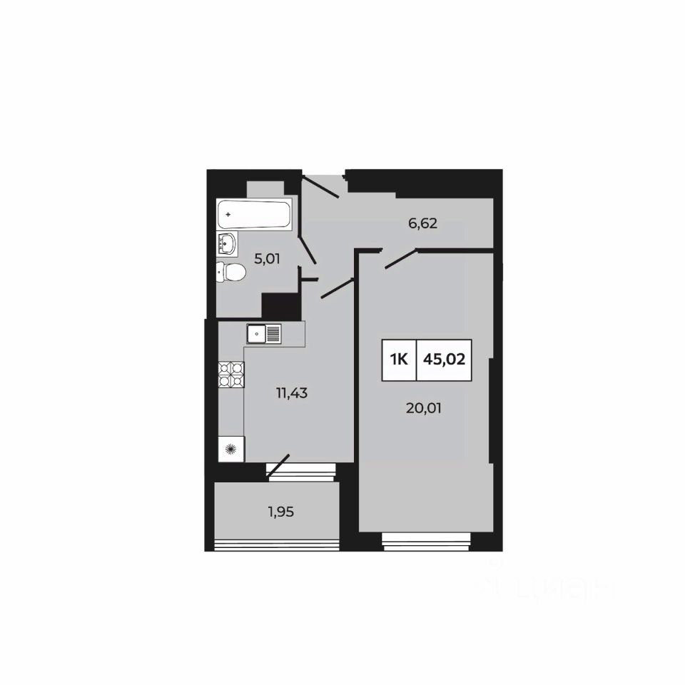 1-комн.кв., 45 м², 12/30 этаж