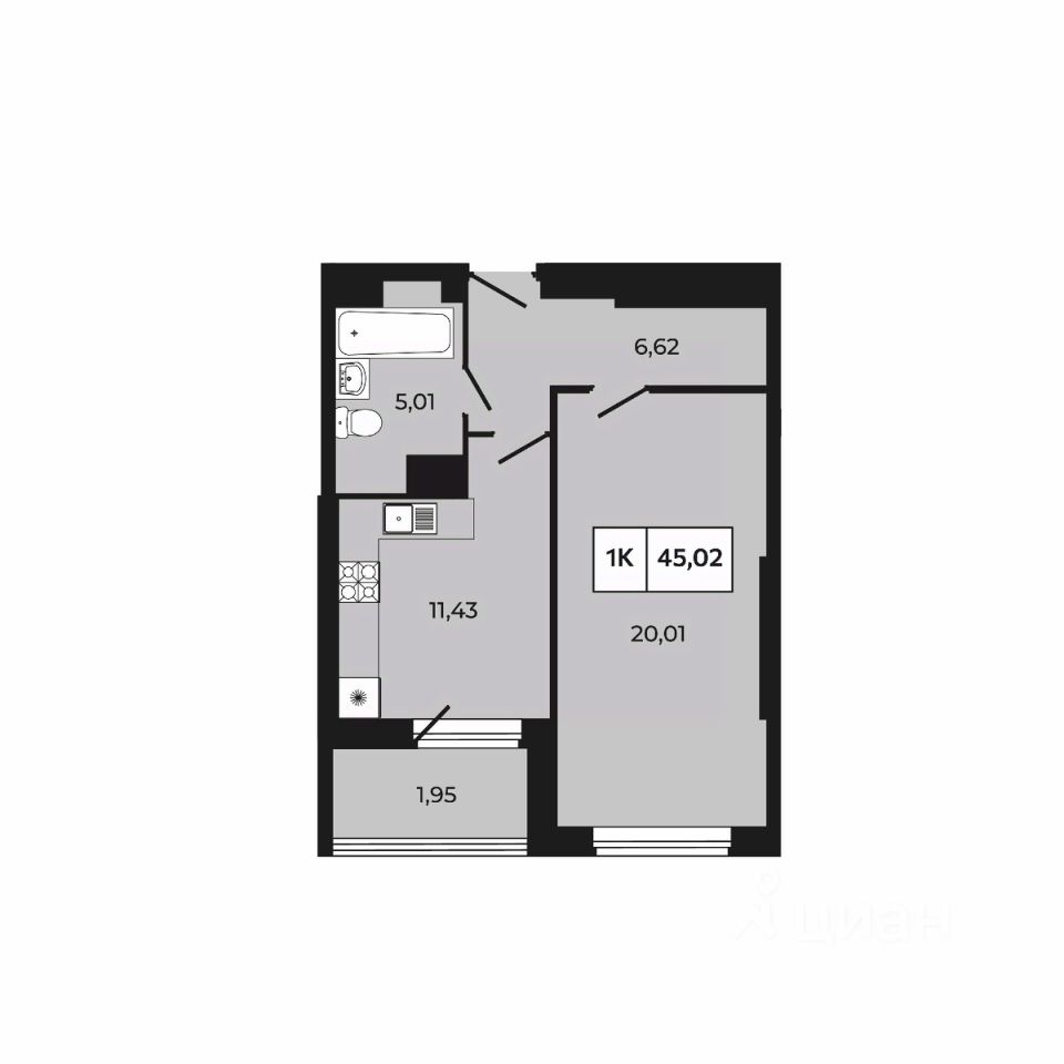 1-комн.кв., 45 м², 13/30 этаж