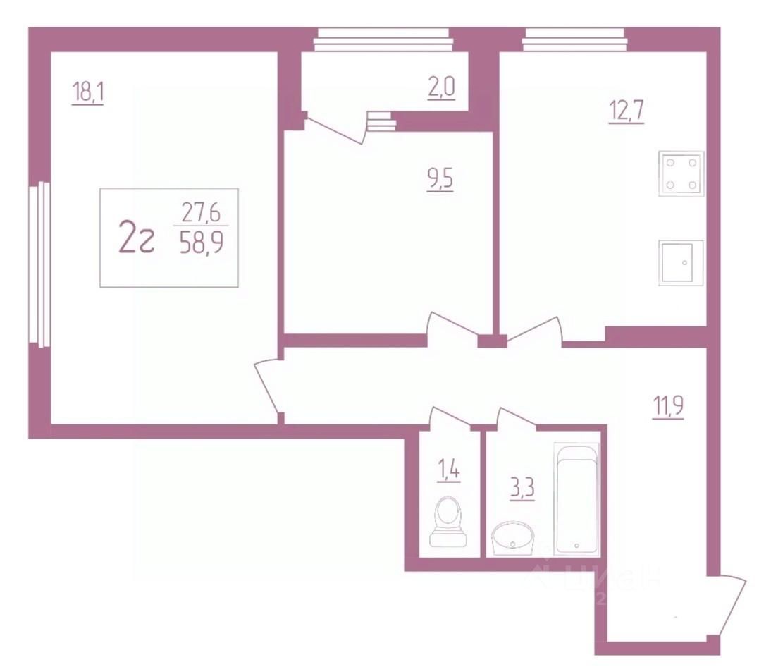 Продаю двухкомнатную квартиру 58,9м² ул. Анны Лусс, 7В, Саранск, Мордовия  респ. - база ЦИАН, объявление 302704493