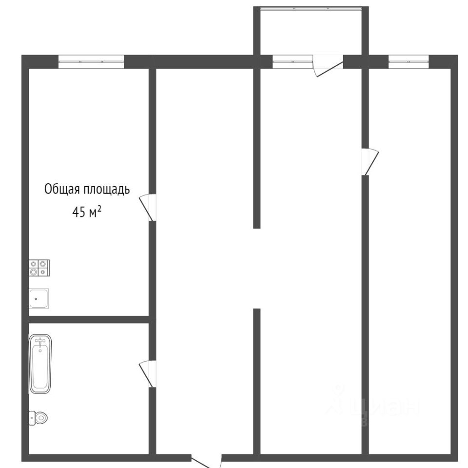 Продажа двухкомнатной квартиры 46,8м² ул. Жуковского, 51, Арсеньев,  Приморский край - база ЦИАН, объявление 302711233