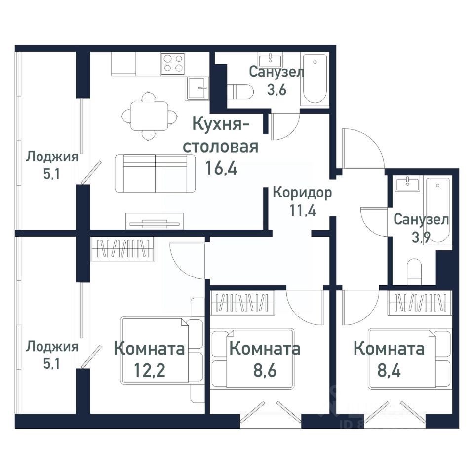 Купить 3-комнатную квартиру от застройщика СЗ Парковый Премиум. Найдено 53  объявления.