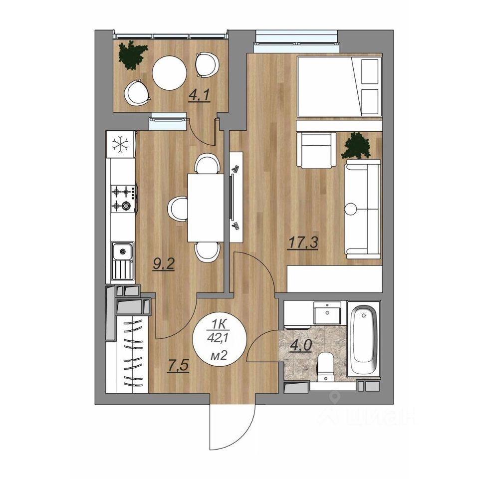 Продажа однокомнатной квартиры 42,1м² Петрозаводск, Карелия респ.,  Древлянка-2 территория, Древлянка-9 микрорайон, Каскад жилой комплекс -  база ЦИАН, объявление 302745811