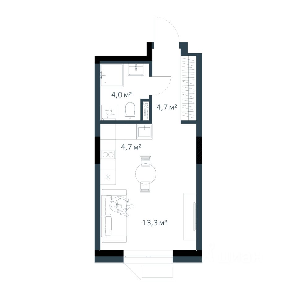 Купить однокомнатную квартиру 26,7м² Владивосток, Приморский край, Дом на  Востоке жилой комплекс - база ЦИАН, объявление 302752791