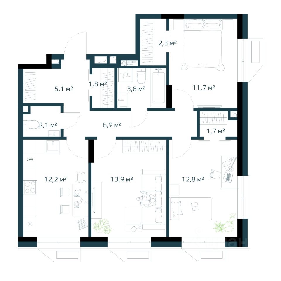 Продаю трехкомнатную квартиру 74,3м² Владивосток, Приморский край, Дом на  Востоке жилой комплекс - база ЦИАН, объявление 302752808