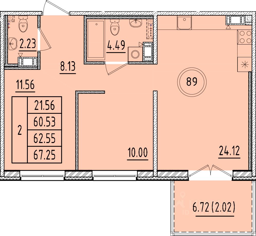 Продаю двухкомнатную квартиру 60,5м² Санкт-Петербург, Шушары поселок,  Образцовый квартал 17 жилой комплекс, м. Купчино - база ЦИАН, объявление  302798741