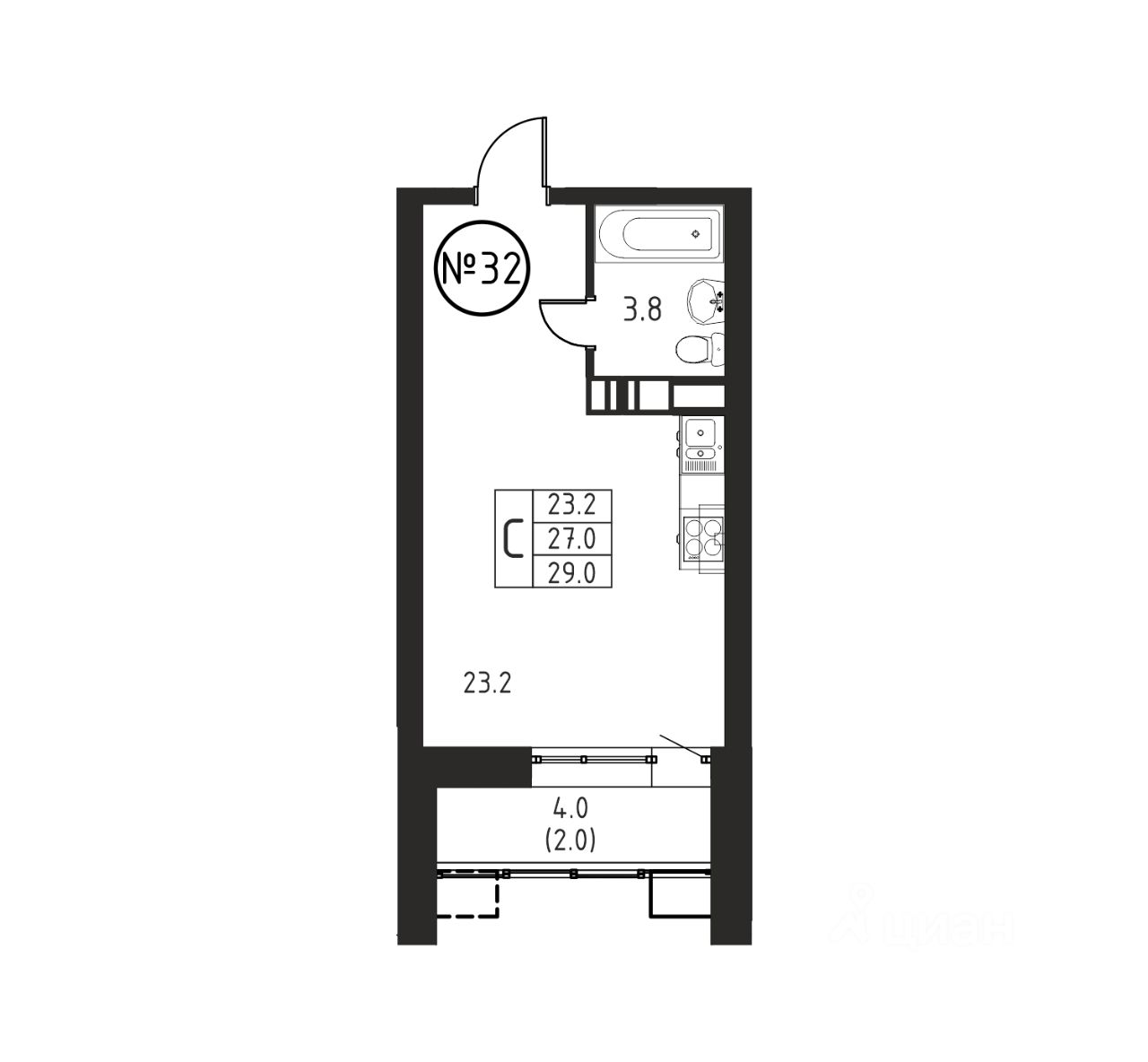 Продажа однокомнатной квартиры 29м² Домодедово, Московская область,  Домодедово городской округ, Авиационный микрорайон, Космос жилой комплекс,  м. Домодедовская - база ЦИАН, объявление 302837326