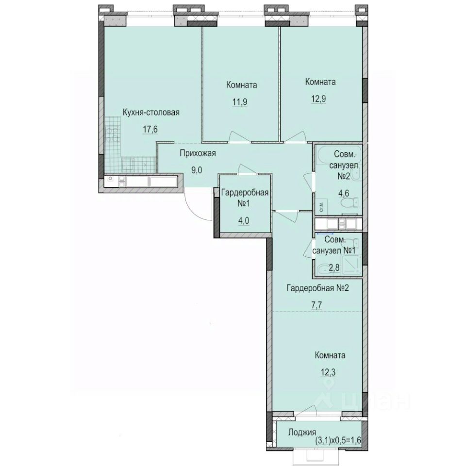 3-комн.кв., 84,4 м², 14/14 этаж