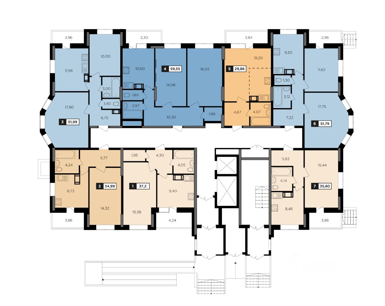 Продажа двухкомнатной квартиры 52м² Обнинск, Калужская область, 11-й  микрорайон - база ЦИАН, объявление 302899516