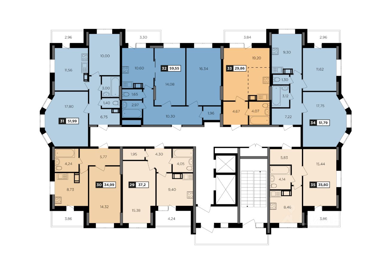 Продаю двухкомнатную квартиру 59,6м² Обнинск, Калужская область, 11-й  микрорайон - база ЦИАН, объявление 302899553