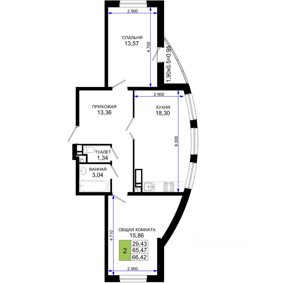 Продажа двухкомнатной квартиры 66,4м² Краснодар, Краснодарский край, Имени  Петра Метальникова микрорайон, Лучший жилой комплекс - база ЦИАН,  объявление 302118172