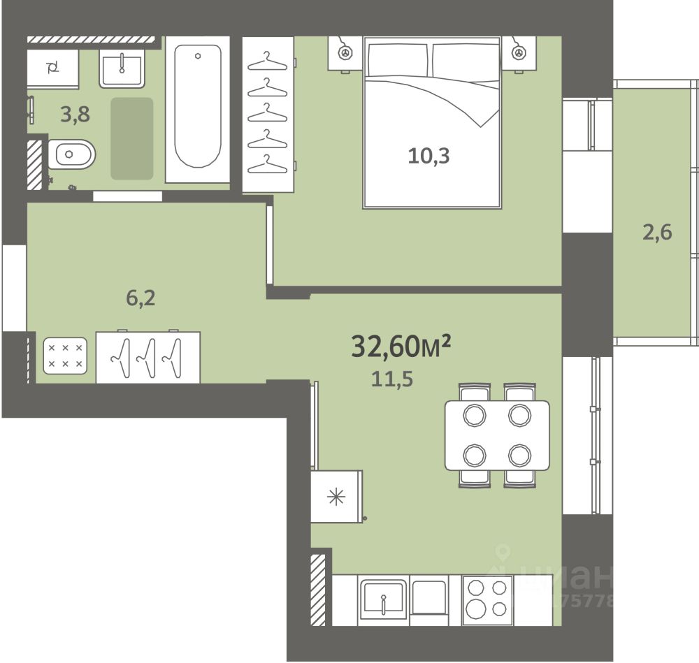 Продаю однокомнатную квартиру 32,6м² 11, Удмуртская респ., Завьяловский  район, Хохряки деревня, Богатыри микрорайон - база ЦИАН, объявление  302999012