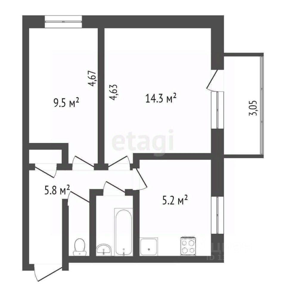 Продаю двухкомнатную квартиру 41,8м² 3, Вологодская область, Грибково  поселок - база ЦИАН, объявление 302999204