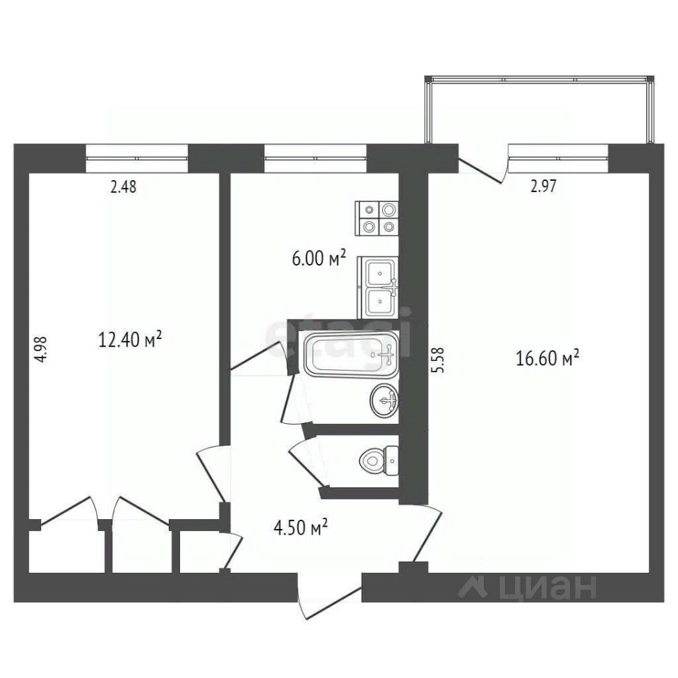 Продажа двухкомнатной квартиры 44,7м² ул. Воровского, 66, Вологда,  Вологодская область - база ЦИАН, объявление 303000925