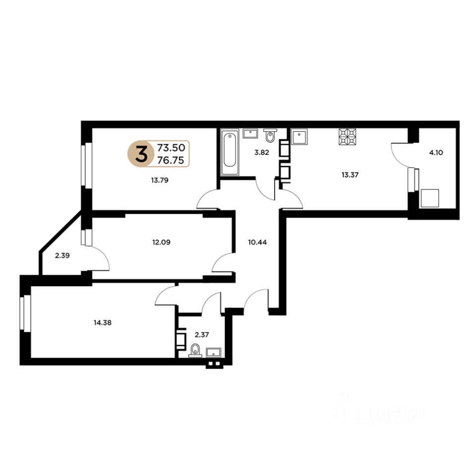 Продаю трехкомнатную квартиру 73,5м² Московское шоссе, 18-й км, 55, Самара,  Самарская область, м. Юнгородок - база ЦИАН, объявление 303010169