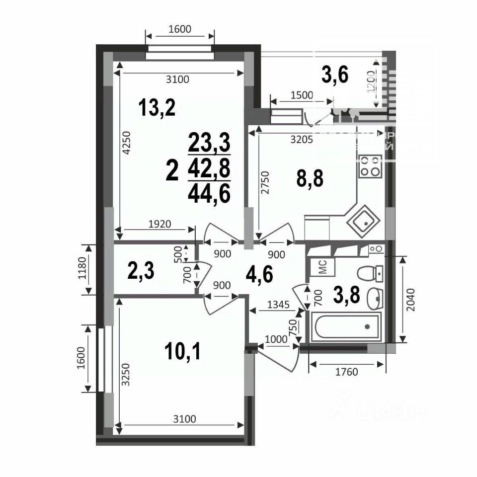 Продажа двухкомнатной квартиры 44,6м² бул. Сталинградский, 5, Владимир,  Владимирская область - база ЦИАН, объявление 303010558