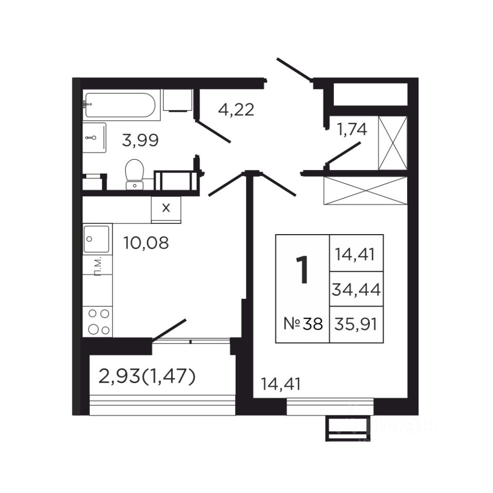 Продажа однокомнатной квартиры 37,4м² Калужская область, Совхоз Боровский  с/пос, Соседи жилой комплекс - база ЦИАН, объявление 302589451