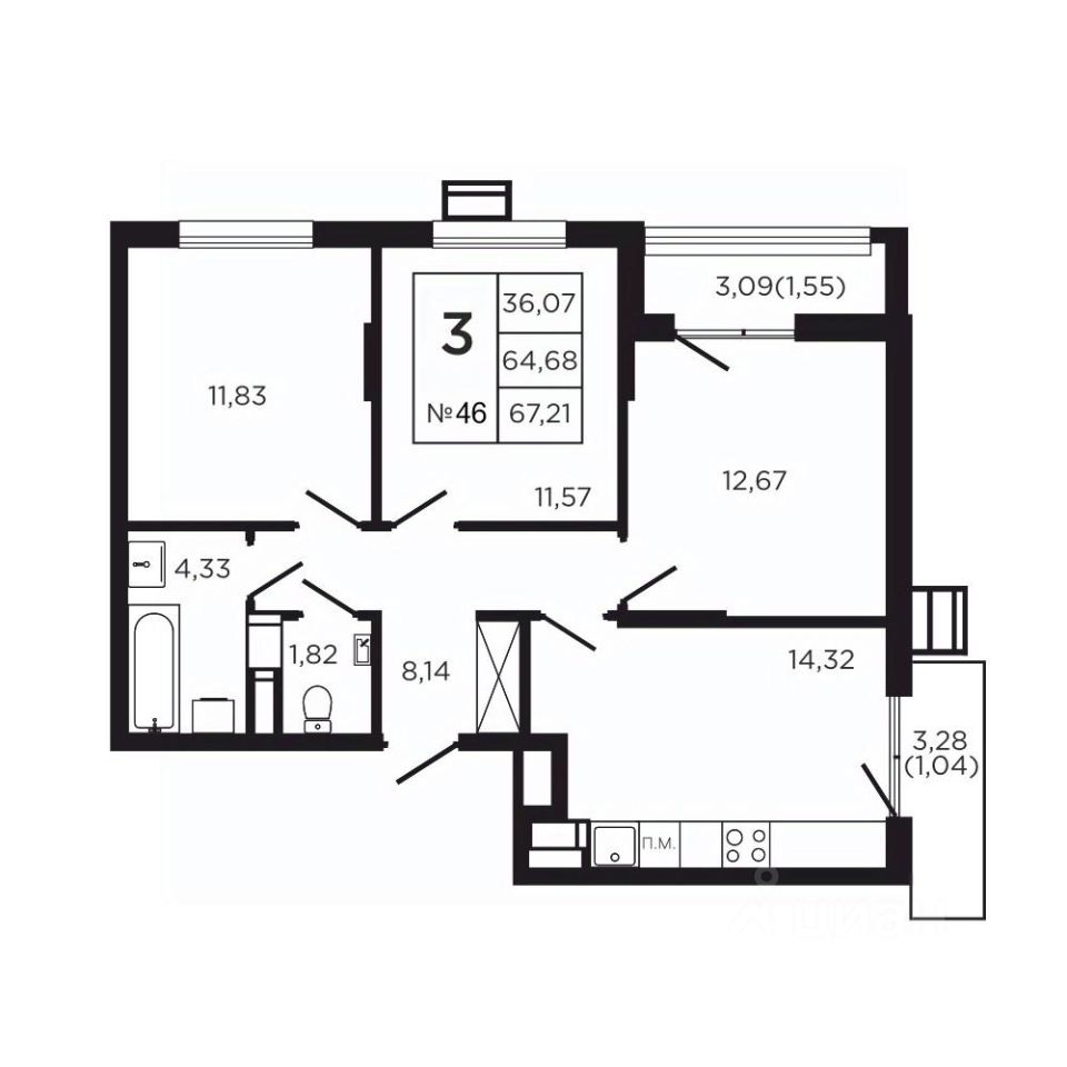 Купить трехкомнатную квартиру 71,1м² Калужская область, Совхоз Боровский  с/пос, Соседи жилой комплекс - база ЦИАН, объявление 302589471