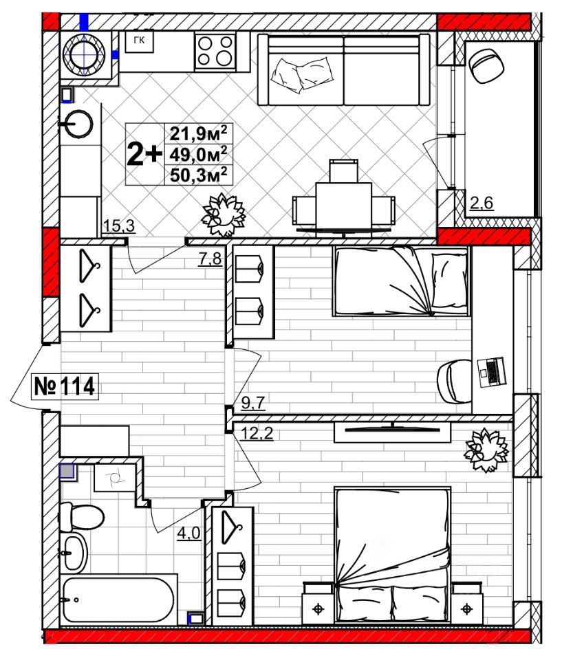 Продается2-комн.квартира,50,3м²