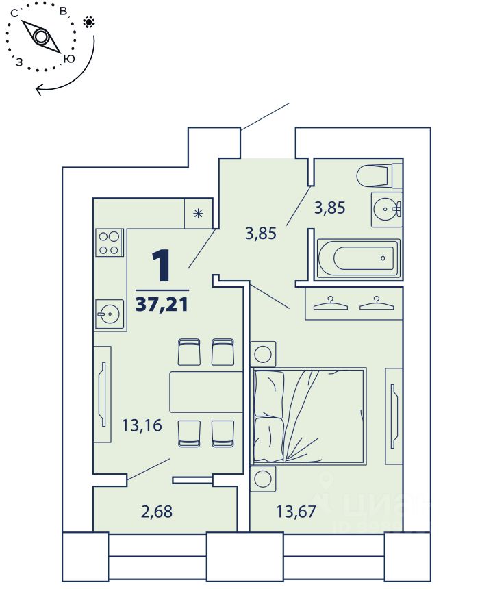 Продается1-комн.квартира,37,21м²