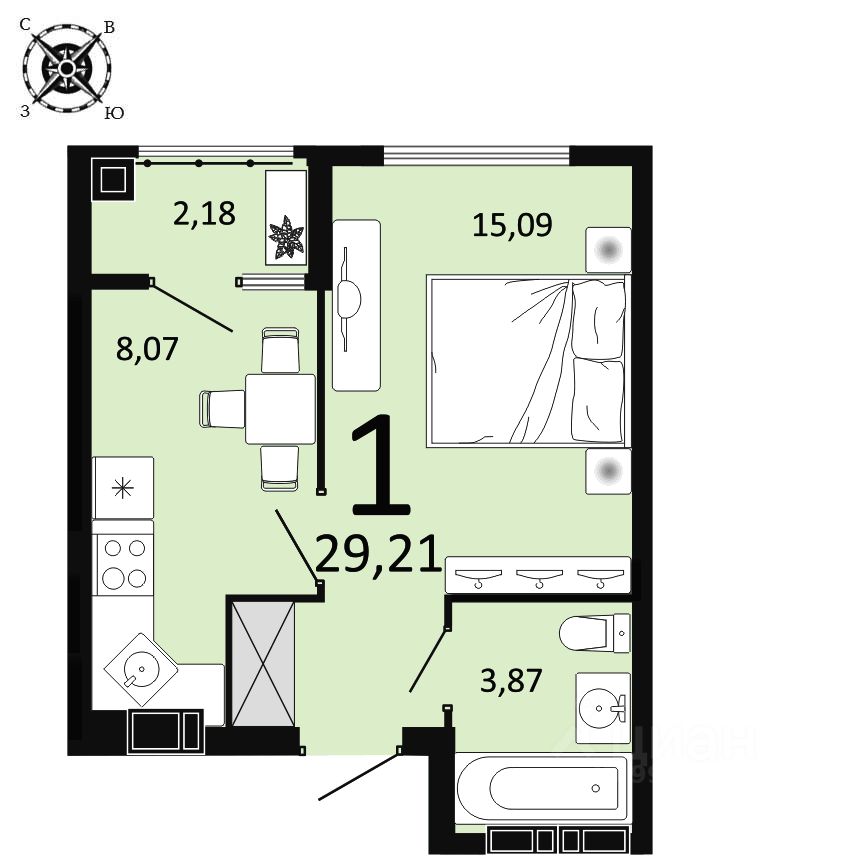 Продается1-комн.квартира,29,21м²