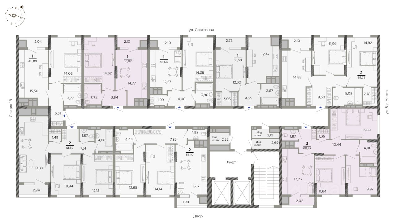 Продаю двухкомнатную квартиру 58,1м² Совхозная ул., 6, Рязань, Рязанская  область - база ЦИАН, объявление 303067142