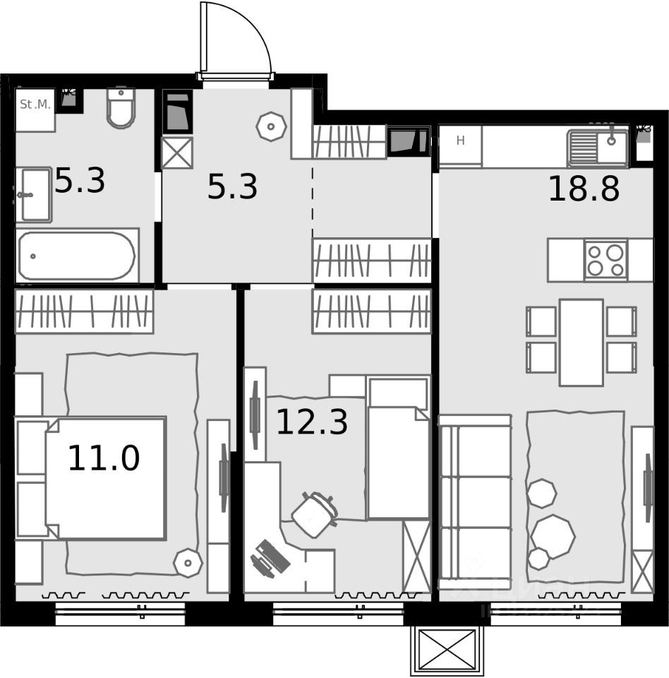 Продажа двухкомнатной квартиры 56м² Отрадная ул., 4А, Москва, м. Отрадное -  база ЦИАН, объявление 303030679