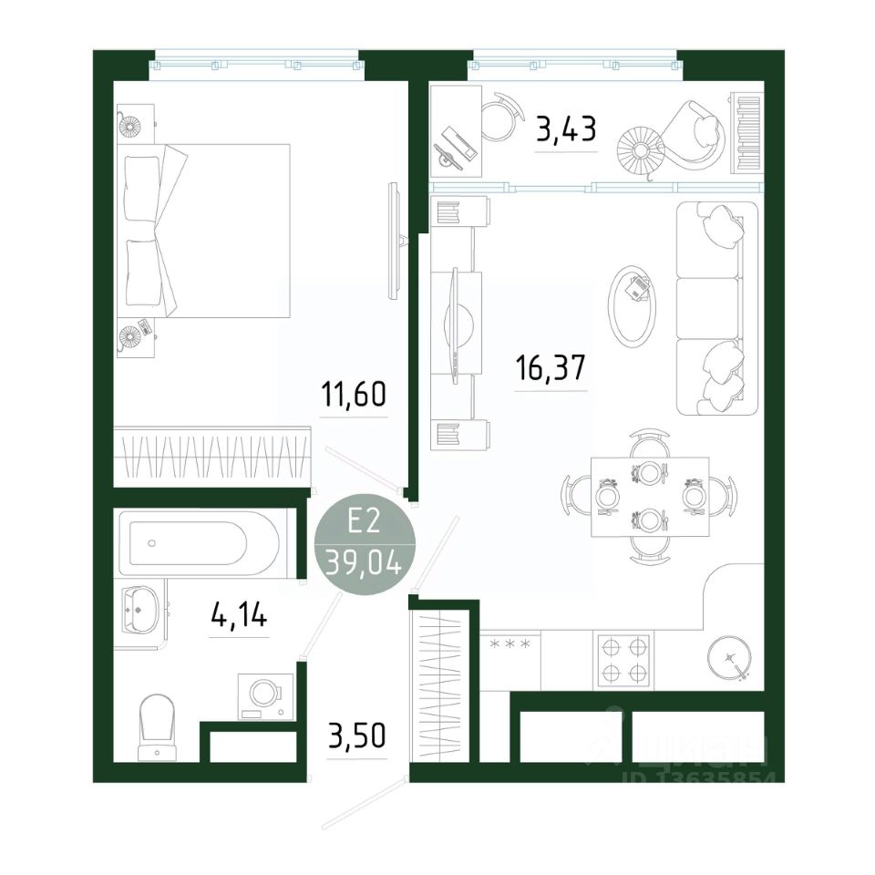 Продажа однокомнатной квартиры 39м² Тула, Тульская область, Садовод-любитель  СТ - база ЦИАН, объявление 303080929